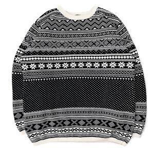 Vintage GAP Fair Isle Winter Snowflake Holiday Crewneck Sweater Black White L